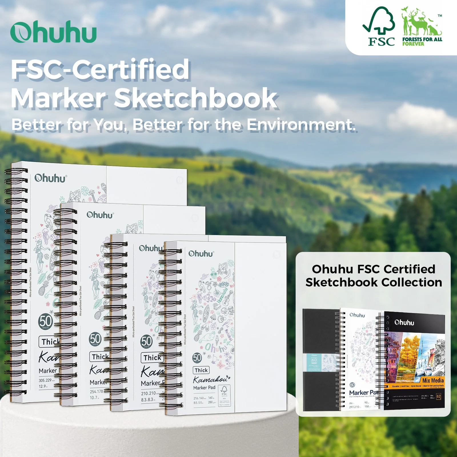 Ohuhu Heavyweight Bleedproof Double-Sided Marker Pad, Spiral-Bound - Kamakou - Image 26