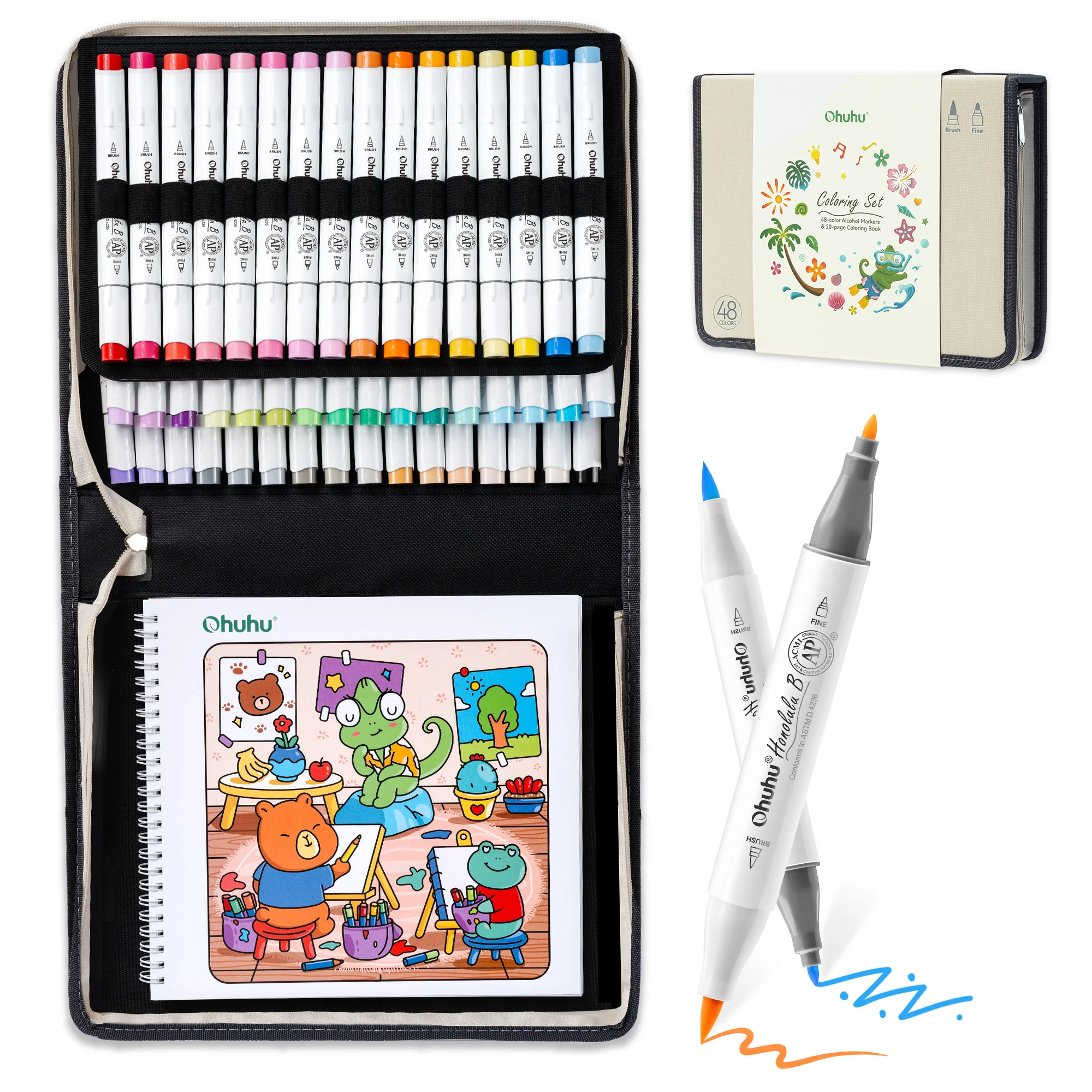 Ohuhu Honolulu B 48 Colors Alcohol Markers with Coloring Book - Image 3