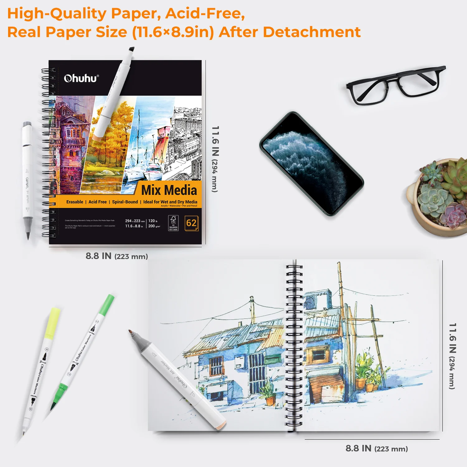 Ohuhu Spiral-Bound Mix Media Pad for Multiple Techniques - Image 10