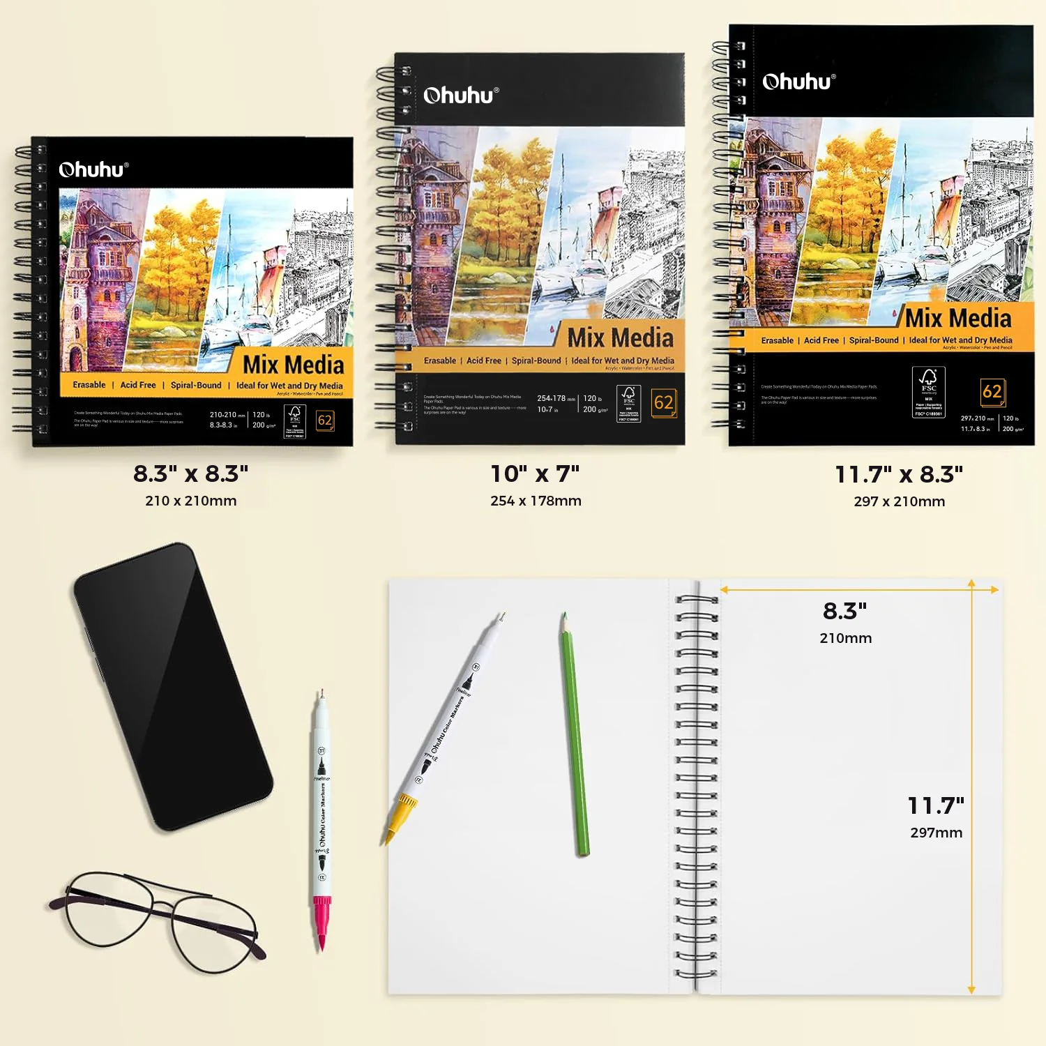 Ohuhu Spiral-Bound Mix Media Pad for Multiple Techniques - Image 6