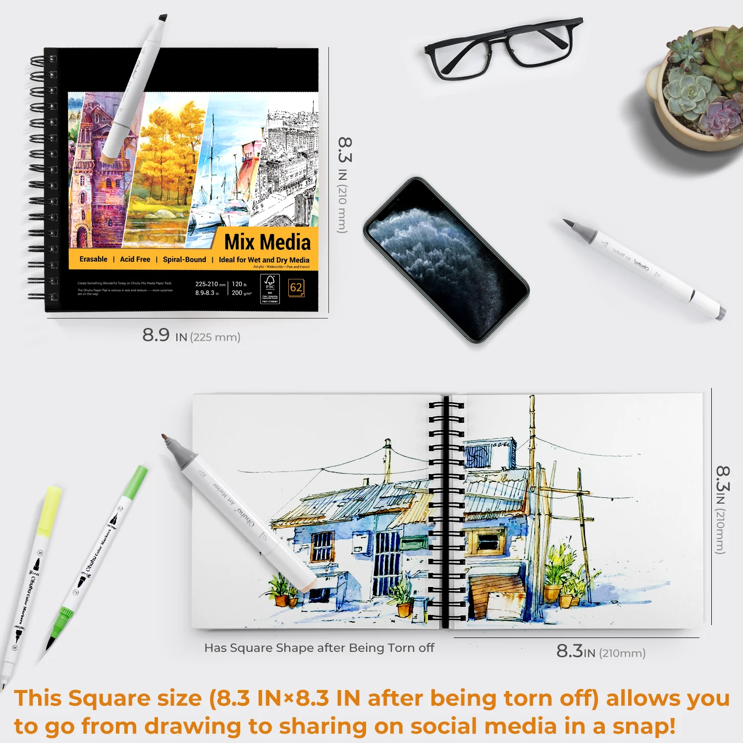 Ohuhu Spiral-Bound Mix Media Pad for Multiple Techniques (Mexico Domestic Shipping) - Image 16